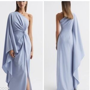 ▶️ Halston ◀️ Ariella Cold Shoulder Side Slip Blue Maxi Dress.